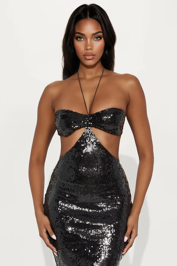 Johanna Sequin Maxi Dress - Black