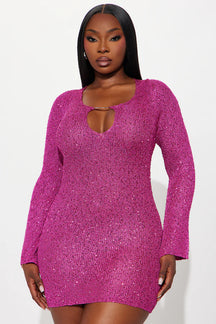 Shimmer And Glow Crochet Mini Dress - Pink