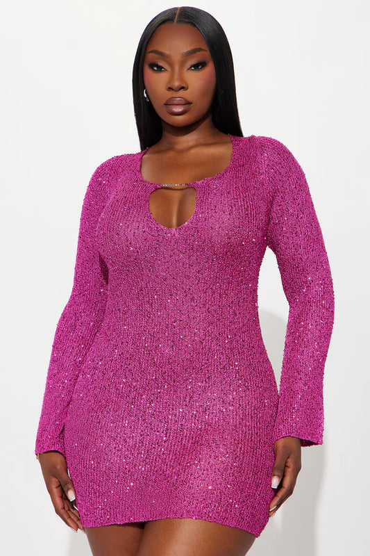 Shimmer And Glow Crochet Mini Dress - Pink