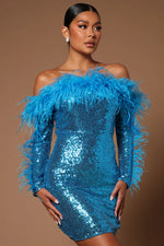 Mirabel Sequin Midi Dress - Turquoise