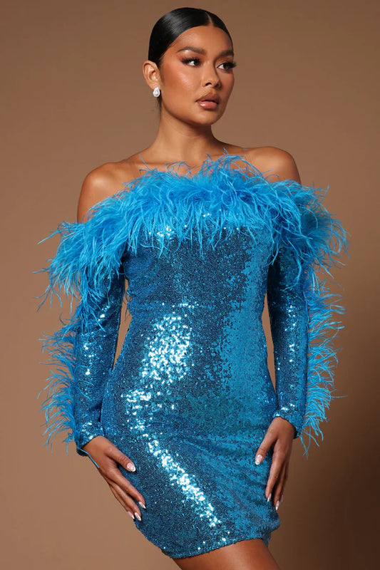 Mirabel Sequin Midi Dress - Turquoise