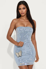 Glitz And Glam Rhinestone Mini Dress - Light Blue