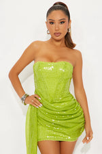 Tezza Draped Sequin Mini Dress - Lime