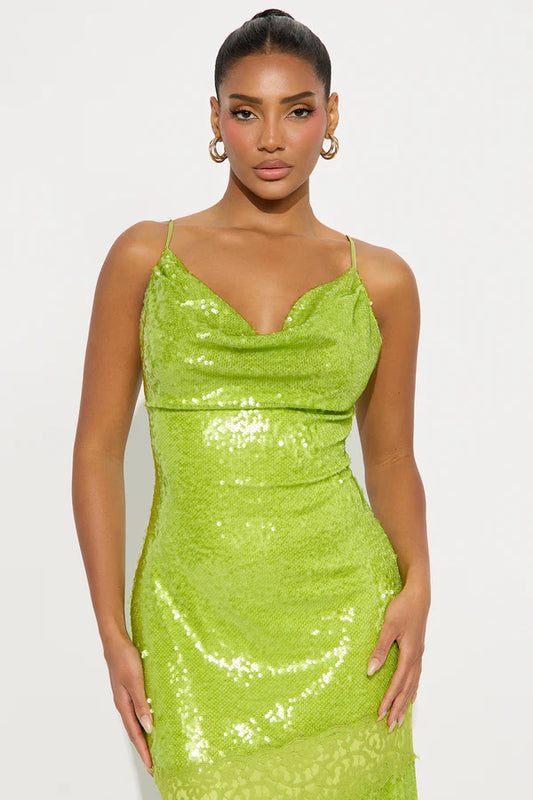 Glow Theory Sequin Maxi Dress - Lime