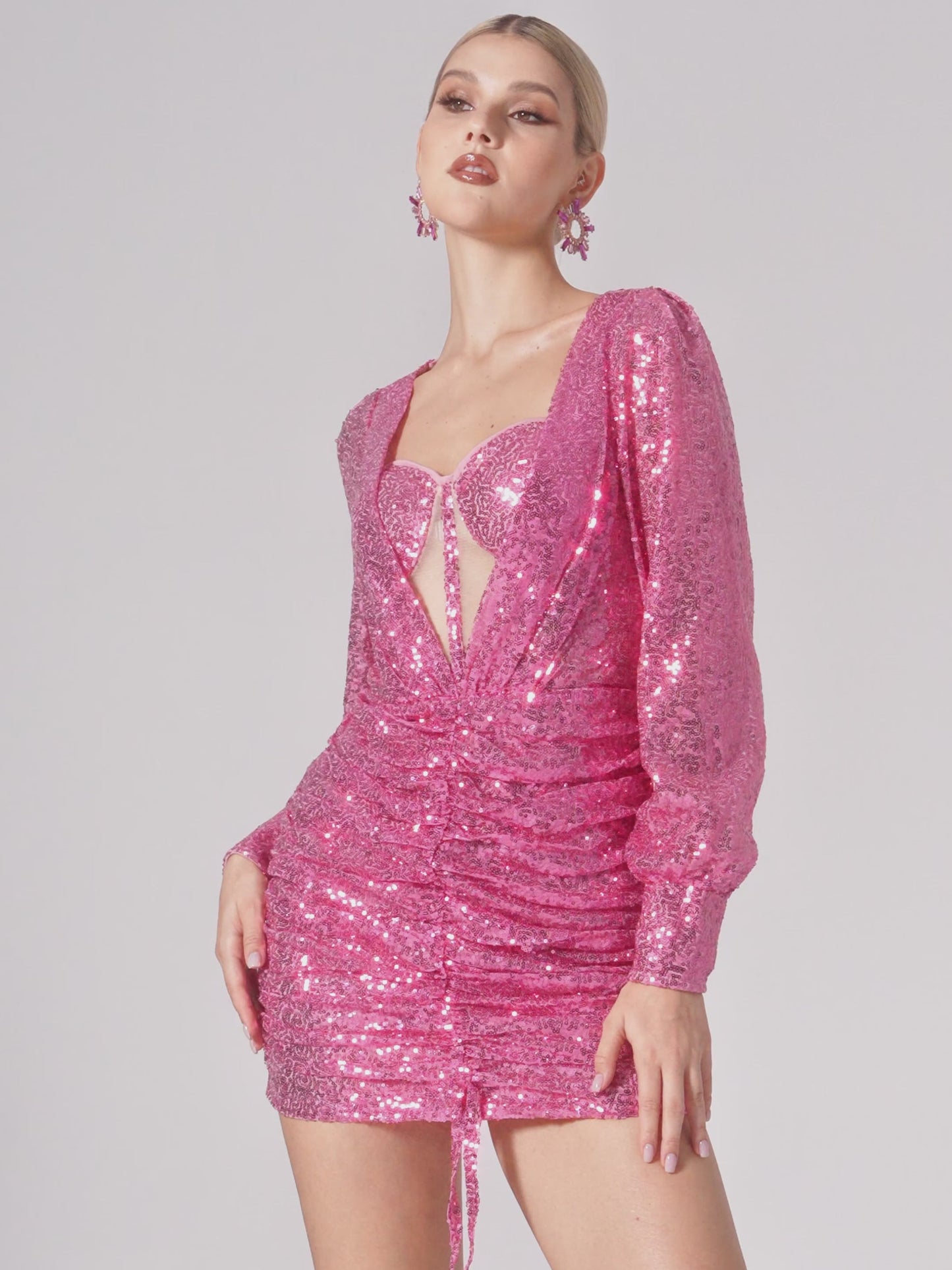 Flagrant Ruched Sequin Mini Dress
