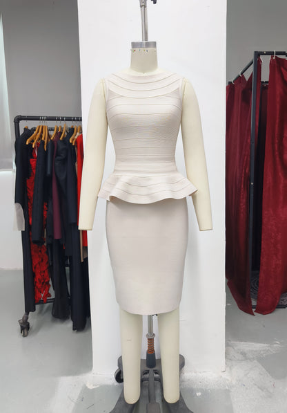 Women's Ruffle Top and Skirt Two-Piece Set, Elegant Formal Evening Dress