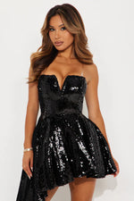 Laura Sequin Strapless Micro Mini Dress - Black