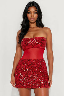 Liana Strapless Sequin Mini Dress - Wine