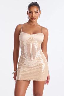 Glam Up Sequin Corset Mini Dress - Cream