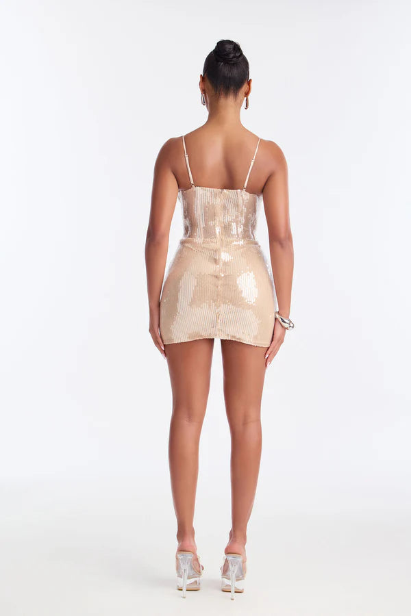 Glam Up Sequin Corset Mini Dress - Cream