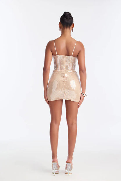 Glam Up Sequin Corset Mini Dress - Cream