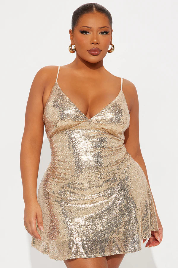 Karina Pleated Sequin Mini Dress - Gold