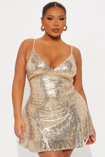 Karina Pleated Sequin Mini Dress - Gold