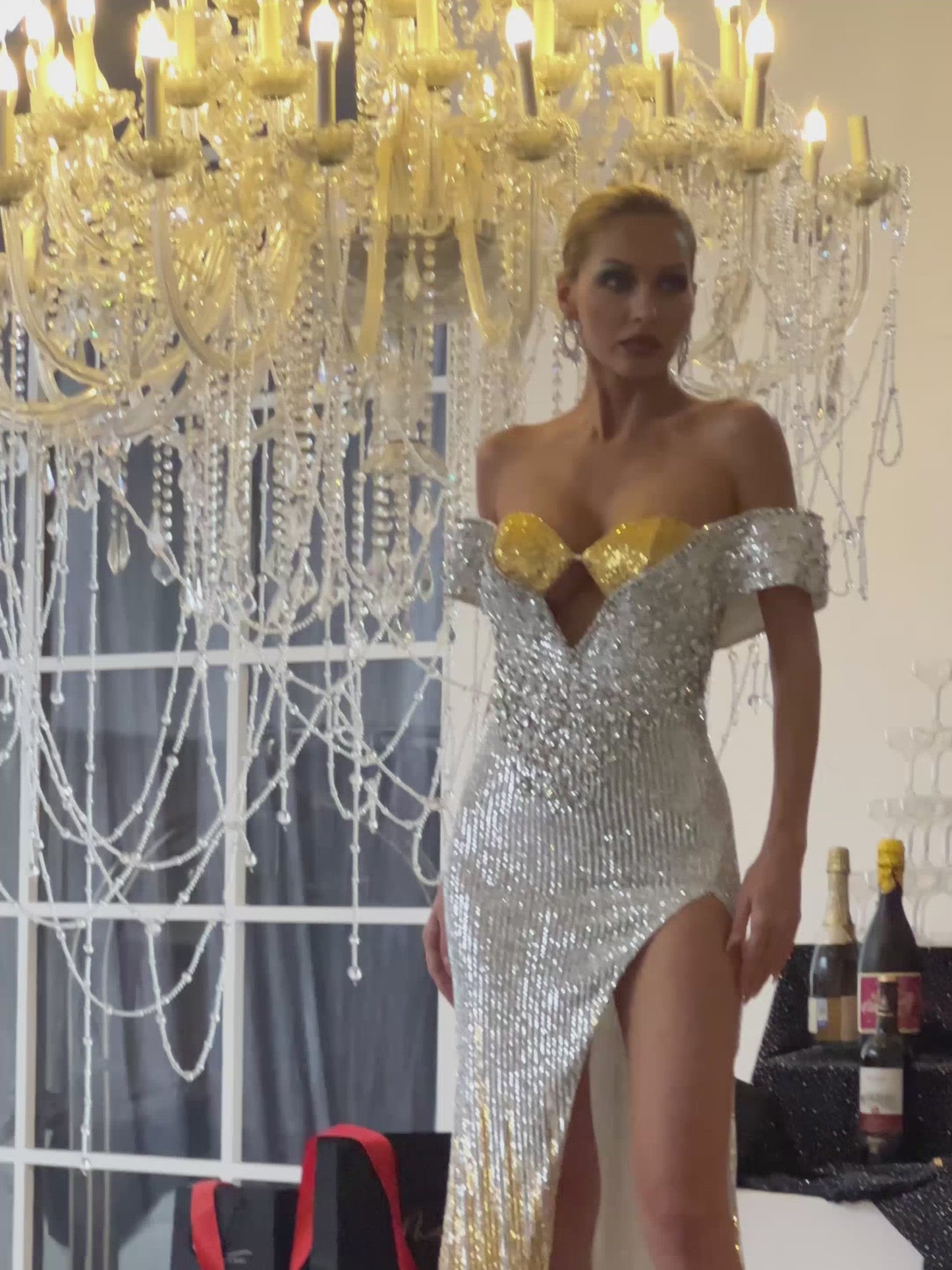 Fawon Off Shoulder Cutout Sequin Maxi Dress