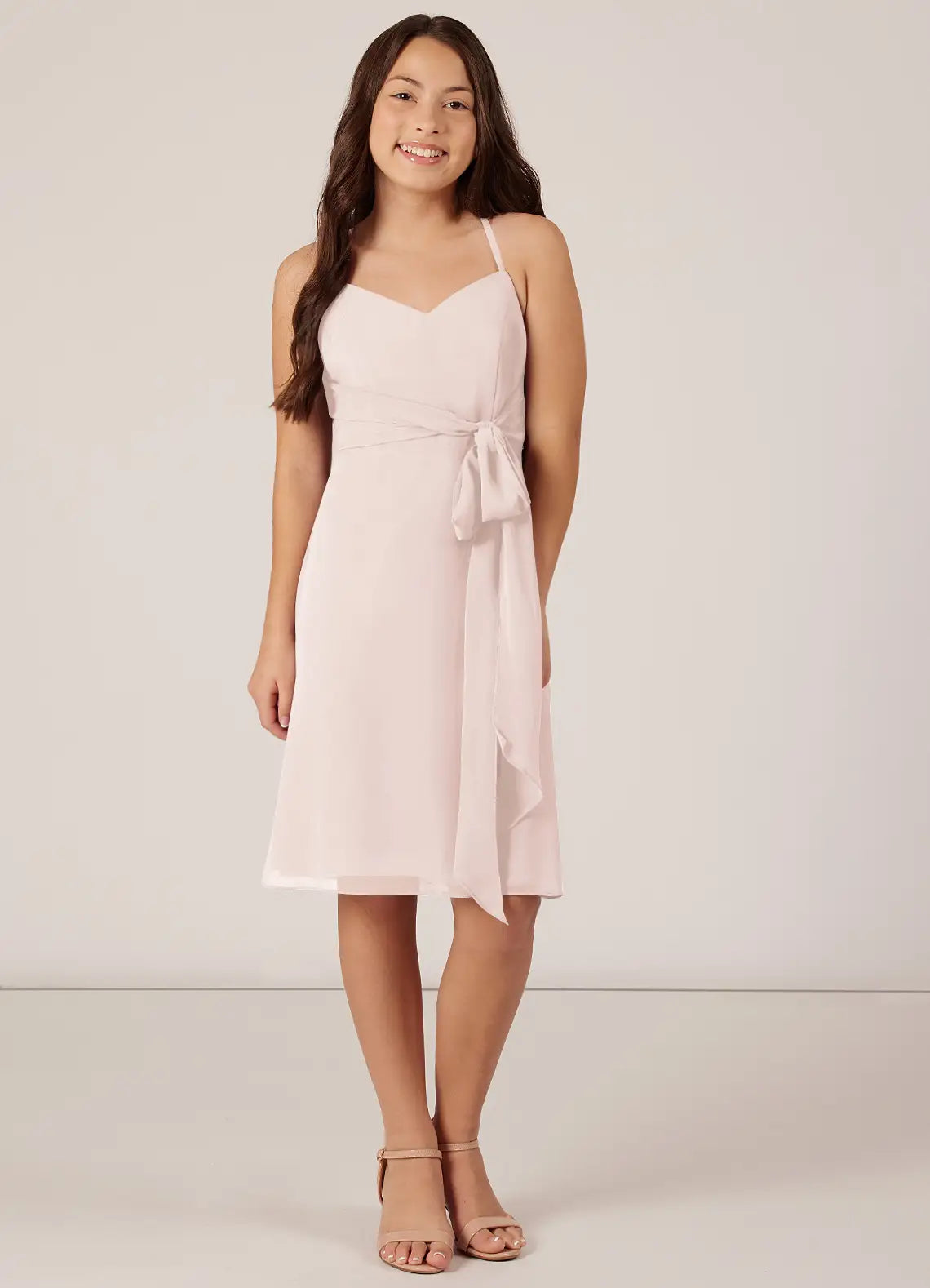 Rose Petal A-Line Bow Chiffon Dress