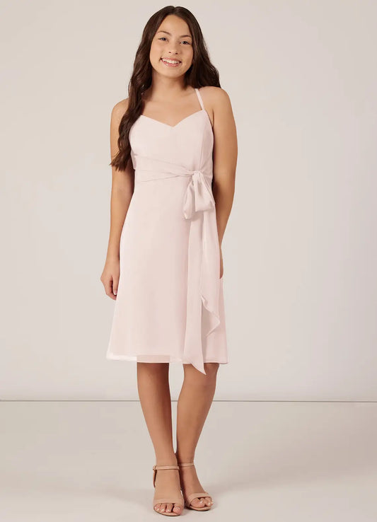 Rose Petal A-Line Bow Chiffon Dress