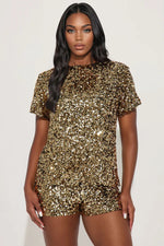 Front And Center Sequin Short Set - Black/Gold