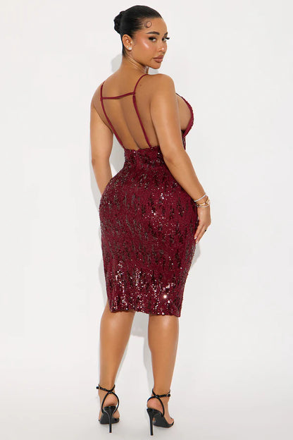 Lurella Sequin Midi Dress - Wine