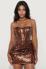 Demi Draped Coroset Sequin Mini Dress - Brown