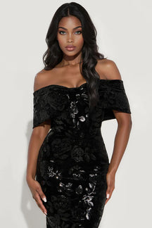 Amira Velvet Sequin Gown - Black