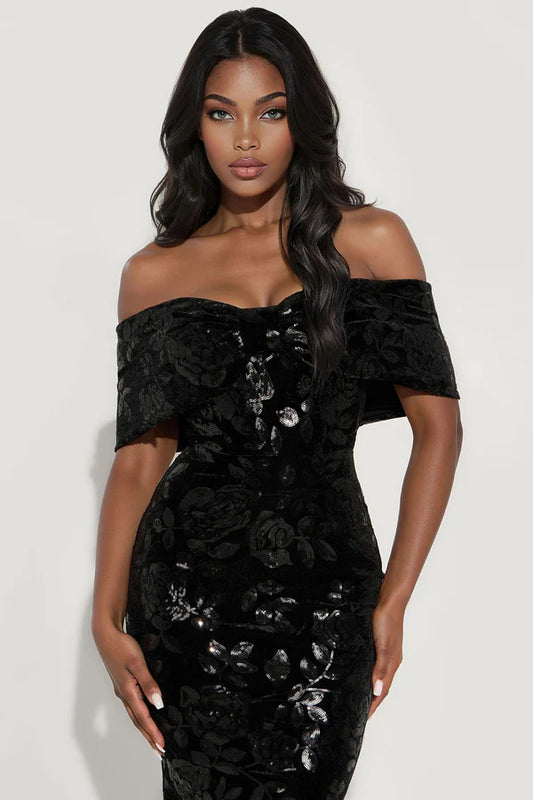Amira Velvet Sequin Gown - Black