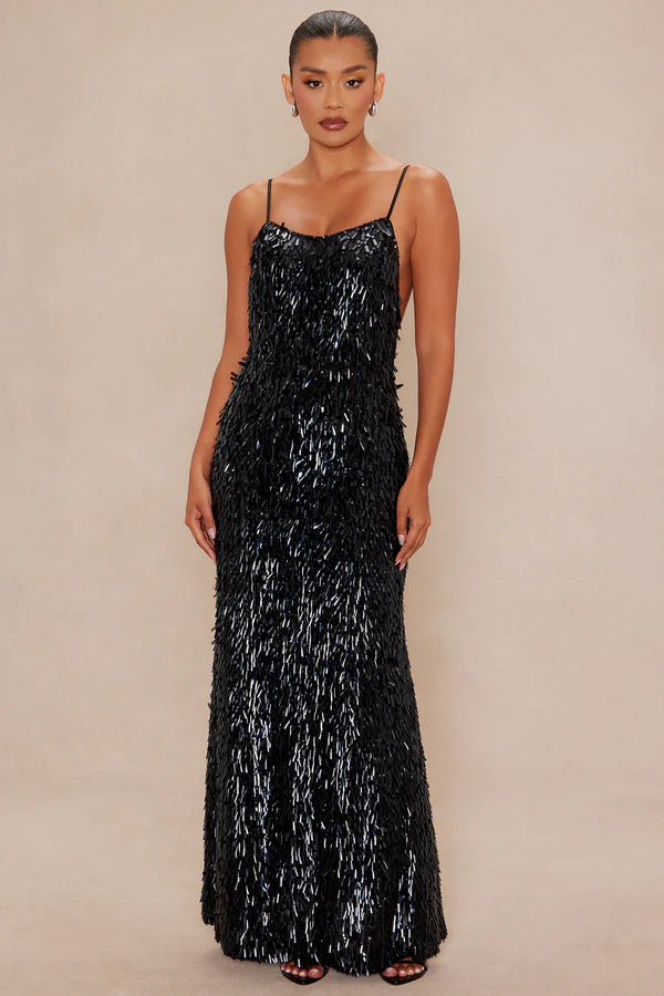 Emilee Sequin Backless Maxi Dress - Black