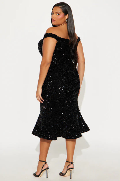 Alora Sequin Midi Dress - Black