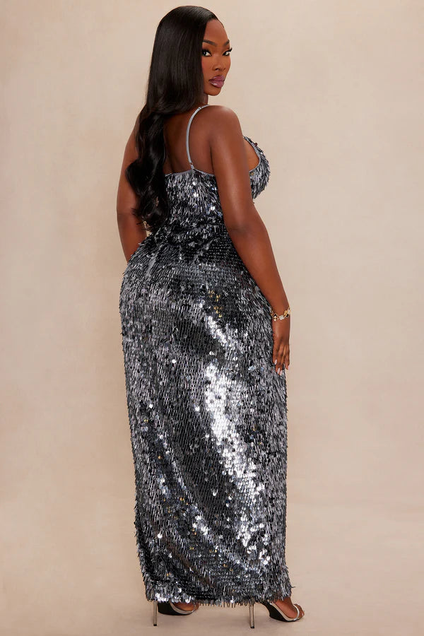 Tamera Sequin Gown - Gunmetal