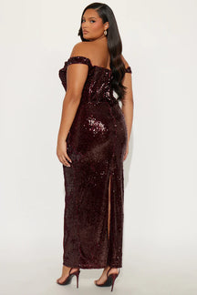 Marielle Sequin Gown - Burgundy
