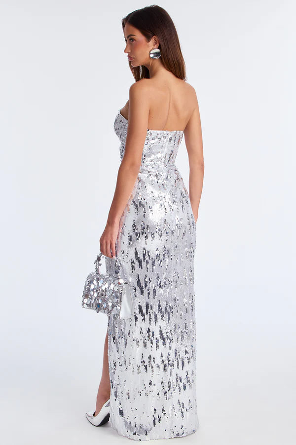 Deep Love Sequin Maxi Gown - Silver