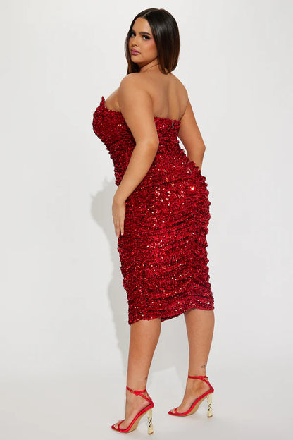 Sahara Sequin Midi Dress - Red