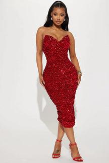 Sahara Sequin Midi Dress - Red