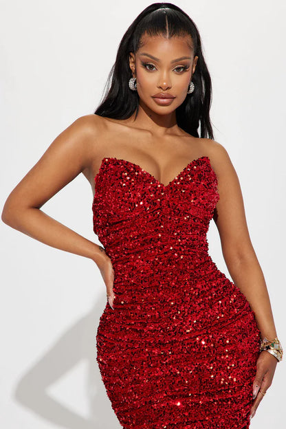 Sahara Sequin Midi Dress - Red