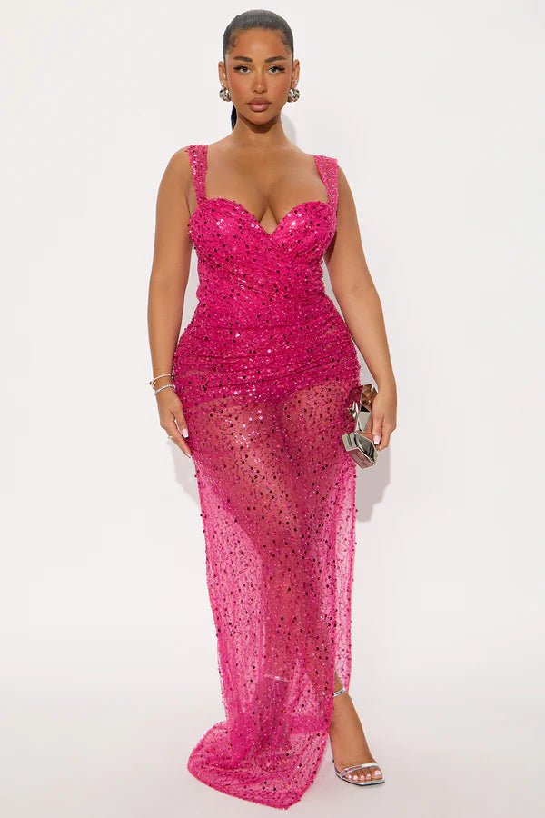 Alani Sequin Beaded Gown - Magenta