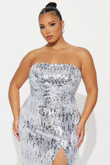 Deep Love Sequin Maxi Gown - Silver