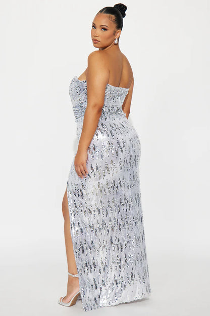 Deep Love Sequin Maxi Gown - Silver