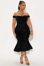 Alora Sequin Midi Dress - Black