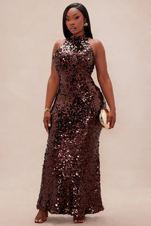 Sloane Backless Sequin Gown - Chocolate