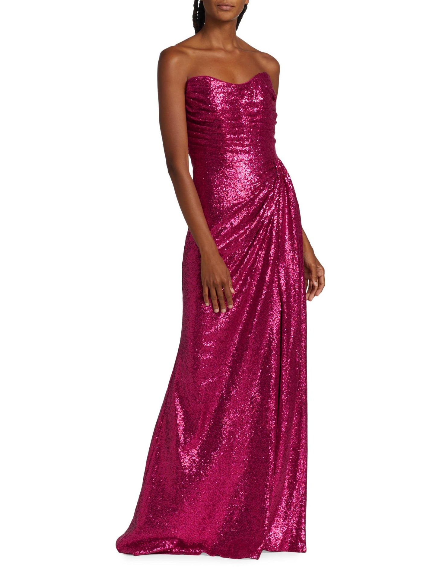 Strapless Sequin Draped Gown