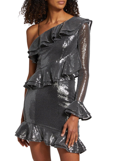Sequin Ruffled One-Shoulder Minidress