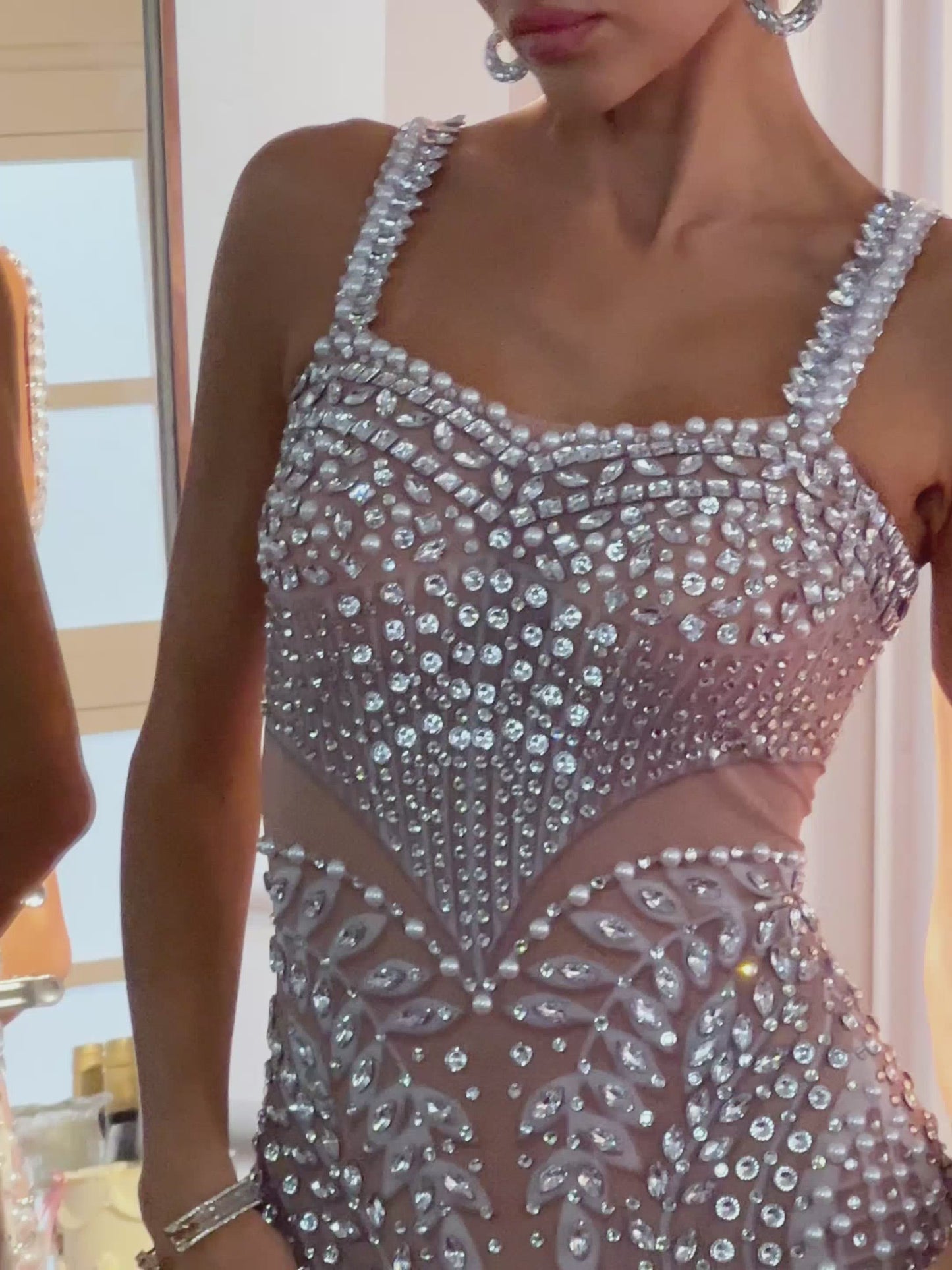 Cortel Rhinestone Pearl Embellished Maxi Dress