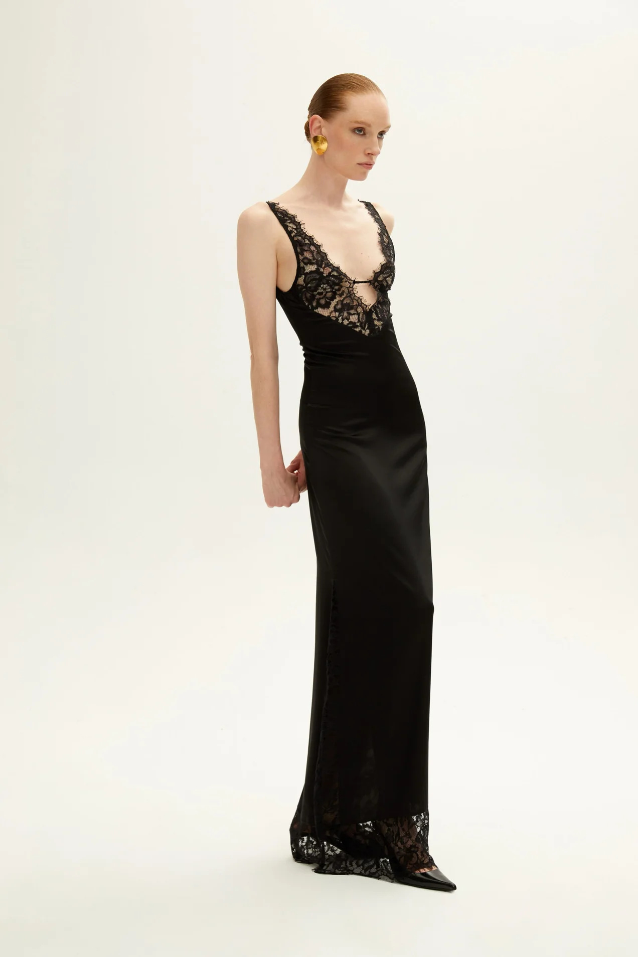 V-Neck Lace Panel Spaghetti Strap Bandage Dress