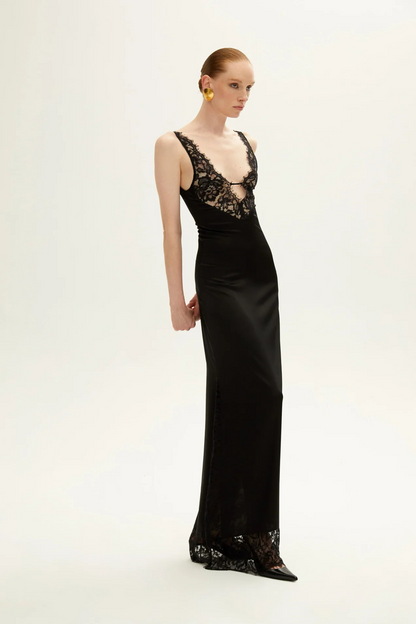 V-Neck Lace Panel Spaghetti Strap Bandage Dress