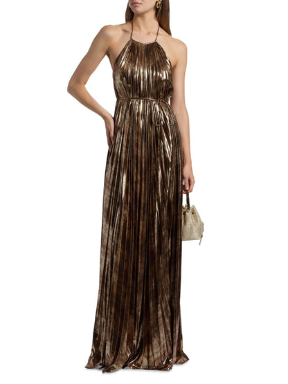 Maxine Metallic Plissé Halter Gown