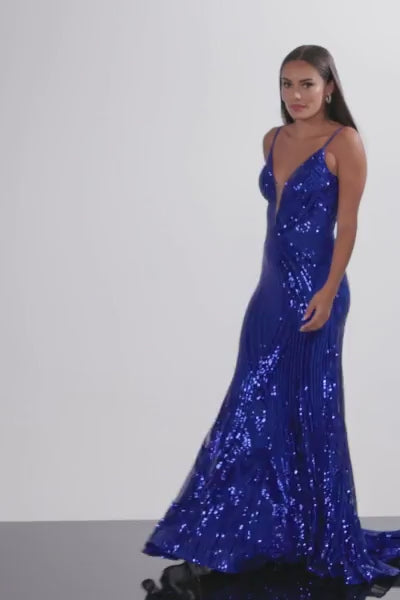 Jovani Backless Sequin-Print Long Prom Dress 09693