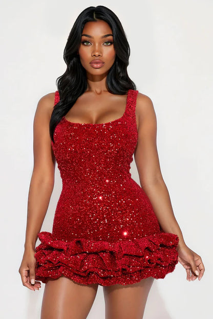 Brandy Bubble Sequin Mini Dress - Red