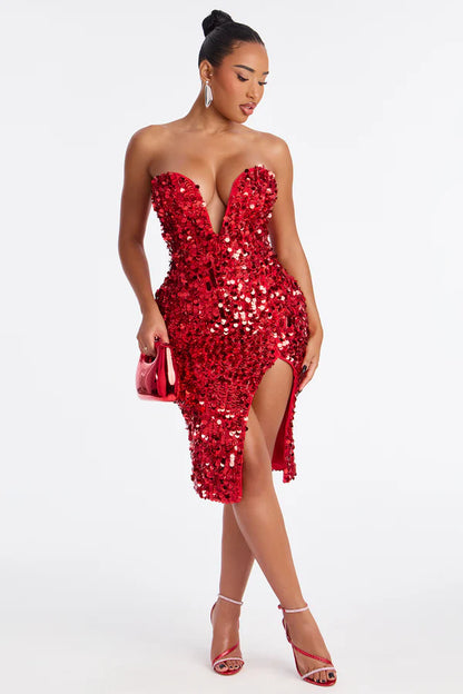 Jessica Sequin Midi Dress - Red
