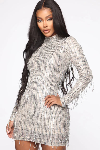 At The Disco Sequin Mini Dress - Silver