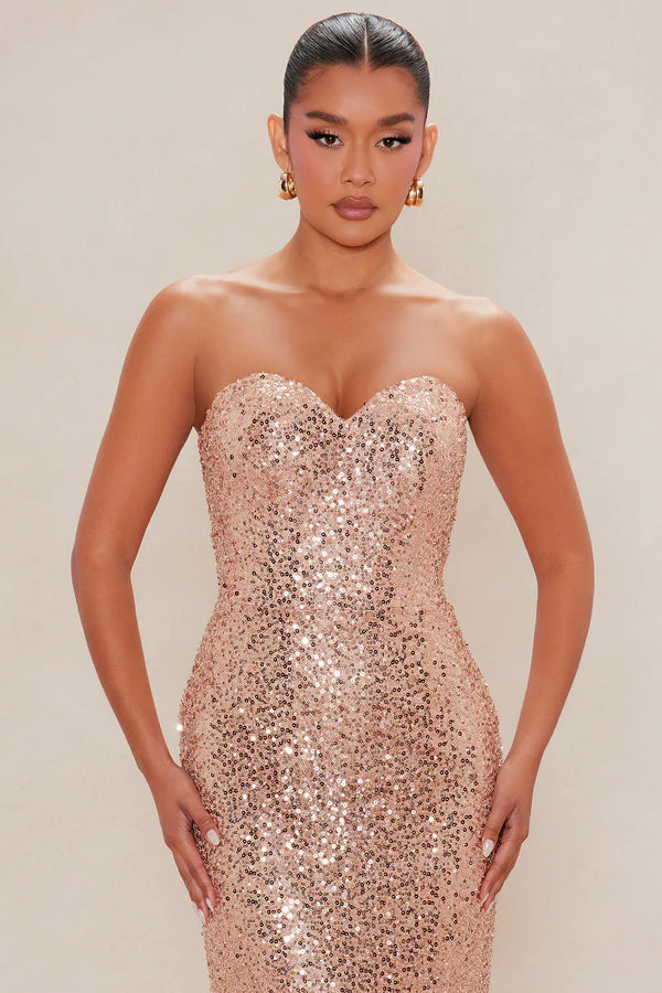 Hard To Miss Sequin Gown - Rose Gold