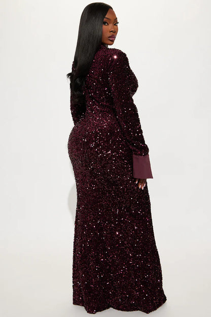Krissy Long Sleeve Sequin Maxi Dress - Plum